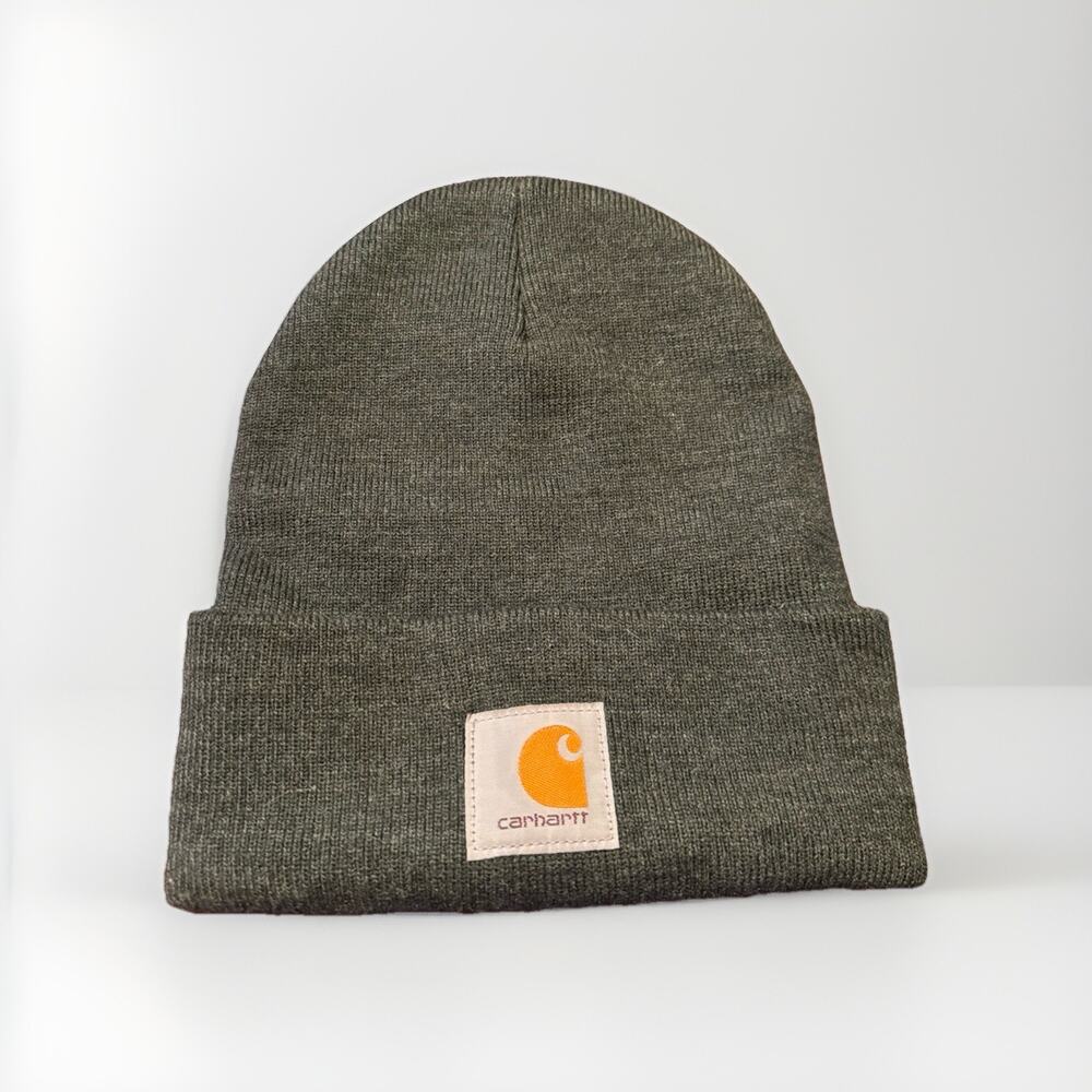 Carhartt Unisex Adult Knit Cuffed Charcoal Dark Grey Winter Beanie Hat Cap Logo
